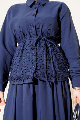 Sarmaşık Kabartmalı Etekli İkili Takım Lacivert - İkili Takım