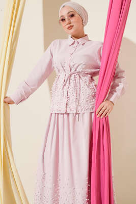 Sarmaşık Kabartmalı Etekli İkili Takım Pembe - İkili Takım