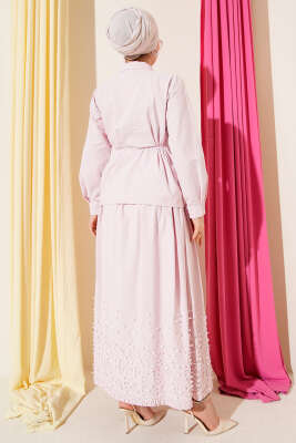 Sarmaşık Kabartmalı Etekli İkili Takım Pembe - İkili Takım