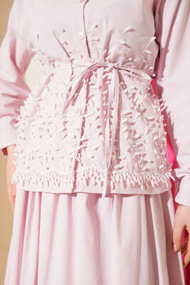 Sarmaşık Kabartmalı Etekli İkili Takım Pembe - İkili Takım