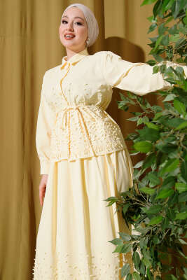 Sarmaşık Kabartmalı Etekli İkili Takım Sarı - İkili Takım