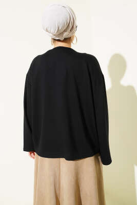 Çiçek İşlemeli Loyşa Bluz Siyah - Bluz