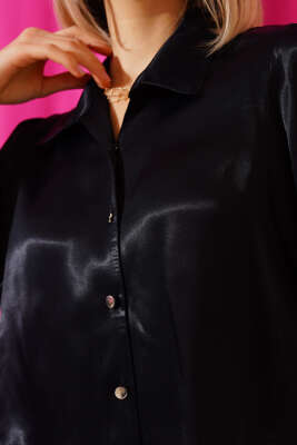 Saten Crop Gömlek Siyah - Kadın Giyim Modelleri