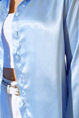 Saten Gömlek Bebe Mavi - Kadın Giyim Modelleri