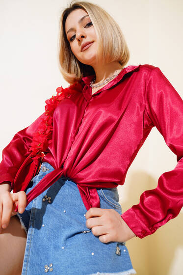 Saten Gömlek Bordo - Kadın Giyim Modelleri