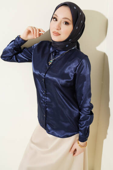 Saten Gömlek Lacivert - Gömlek