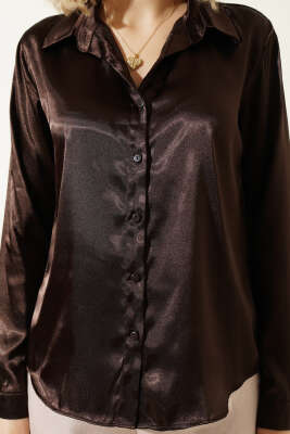 Saten Gömlek Kahve - Kadın Giyim Modelleri