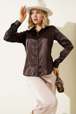 Saten Gömlek Kahve - Kadın Giyim Modelleri