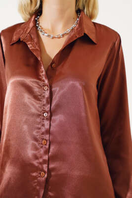 Saten Gömlek Kestane - Kadın Giyim Modelleri