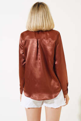 Saten Gömlek Kestane - Kadın Giyim Modelleri