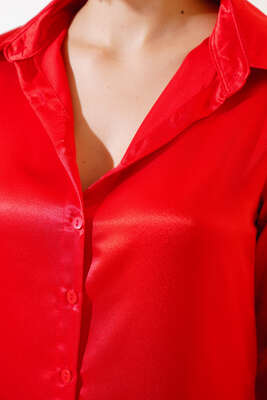 Saten Gömlek Kırmızı - Kadın Giyim Modelleri