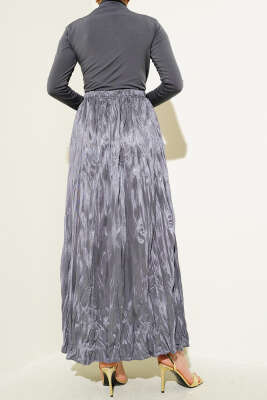 Saten Görünümlü Kırışık Etek Füme - Uzun Etek