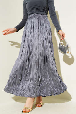 Saten Görünümlü Kırışık Etek Füme 