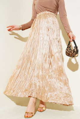 Saten Görünümlü Kırışık Etek Latte 