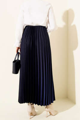 Saten Görünümlü Pileli Etek Lacivert - Etek