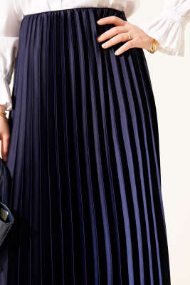 Saten Görünümlü Pileli Etek Lacivert - Etek