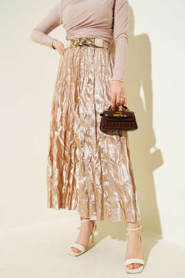 Saten Kırışık Etek Bej