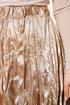 Saten Kırışık Etek Bej - Uzun Etek