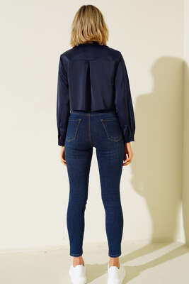 Saten Kısa Gömlek Lacivert - Yılın Fırsatı