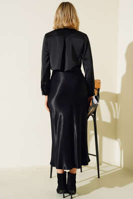 Saten Kısa Gömlek Siyah - Yılın Fırsatı