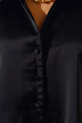 Saten Kısa Gömlek Siyah - Yılın Fırsatı