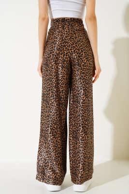 Saten Leopar Desenli Salaş Pantolon Taba - Kadın Giyim Modelleri