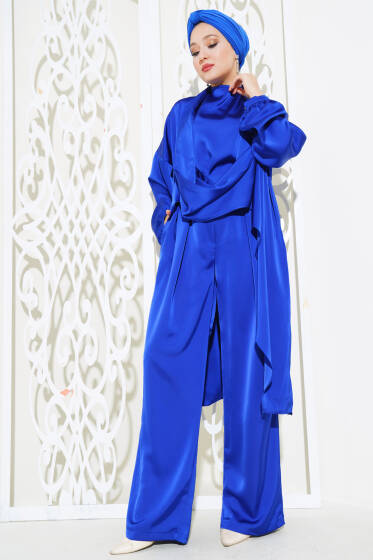 Saten Üçlü Takım İndigo - İKİLİ TAKIM