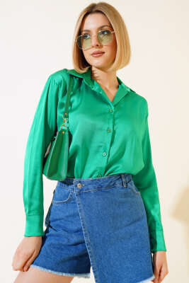 Saten Uzun Kol Gömlek Benetton - Yeni Giyim