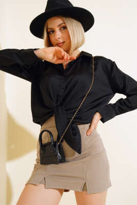 Saten Uzun Kol Gömlek Siyah 