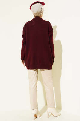Saten Yaka Fularlı Triko Tunik Bordo - Tunik