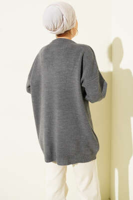 Saten Yaka Fularlı Triko Tunik Füme - Tunik