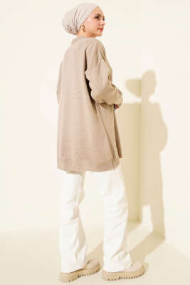 Saten Yaka Fularlı Triko Tunik Latte - Tunik