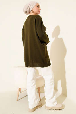 Saten Yaka Fularlı Triko Tunik Nefti - Tunik