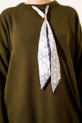 Saten Yaka Fularlı Triko Tunik Nefti - Tunik