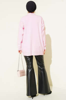 Saten Yaka Fularlı Triko Tunik Pembe - Tunik