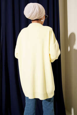 Saten Yaka Fularlı Triko Tunik Sarı - Tunik