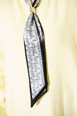 Saten Yaka Fularlı Triko Tunik Sarı - Tunik