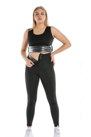 Sauna Agraflı Atlet BÜYÜK BEDEN İkili Takım Siyah - TERMAL SAUNA ZAYIFLATAN