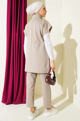 Scuba Bel Tünelli Yelekli İkili Takım Bej - İkili Takım