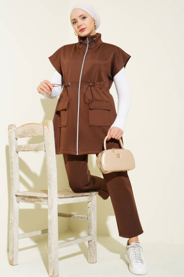 Scuba Bel Tünelli Yelekli İkili Takım Kahve - İkili Takım