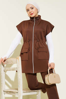 Scuba Bel Tünelli Yelekli İkili Takım Kahve - İkili Takım