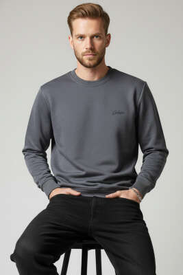 Scuba Bisiklet Yaka Erkek Sweatshirt Antrasit - BESSE