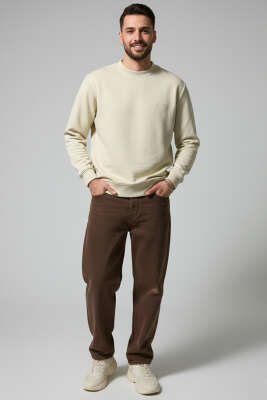 Scuba Bisiklet Yaka Erkek Sweatshirt Bej - Erkek Sweatshirt