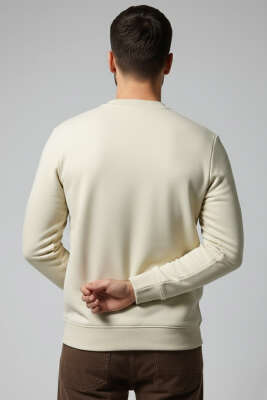 Scuba Bisiklet Yaka Erkek Sweatshirt Bej - Erkek Sweatshirt