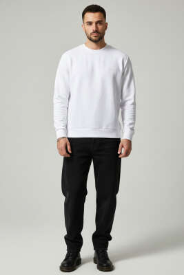 Scuba Bisiklet Yaka Erkek Sweatshirt Beyaz - Erkek Sweatshirt