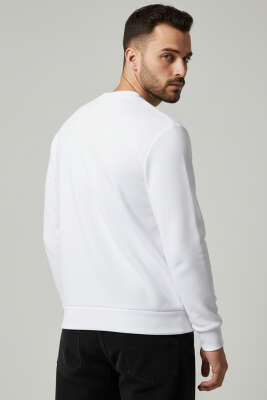 Scuba Bisiklet Yaka Erkek Sweatshirt Beyaz - Erkek Sweatshirt