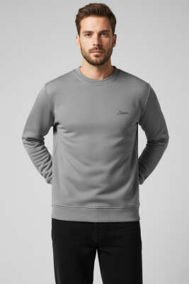 Scuba Bisiklet Yaka Erkek Sweatshirt Füme - BESSE