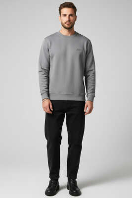 Scuba Bisiklet Yaka Erkek Sweatshirt Füme - Erkek Sweatshirt