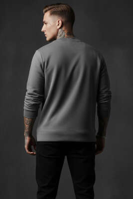 Scuba Bisiklet Yaka Erkek Sweatshirt Füme - Erkek Sweatshirt