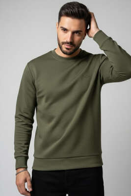Scuba Bisiklet Yaka Erkek Sweatshirt Haki - BESSE